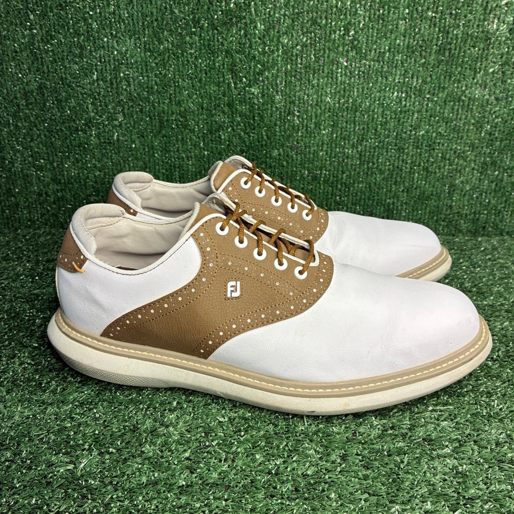 FootJoy Traditions Saddle Spiked Leather Golf Shoes White Brown Mens Sz 11 Wide